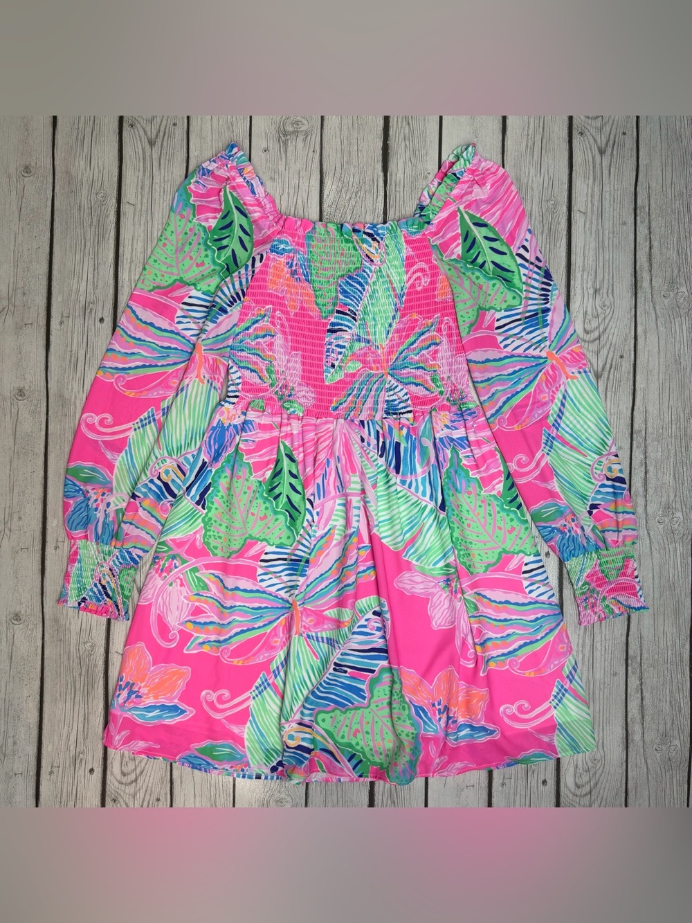 Lilly Pulitzer Women's S Smocked Sample Dress Sunset Soiree Long Sleeve